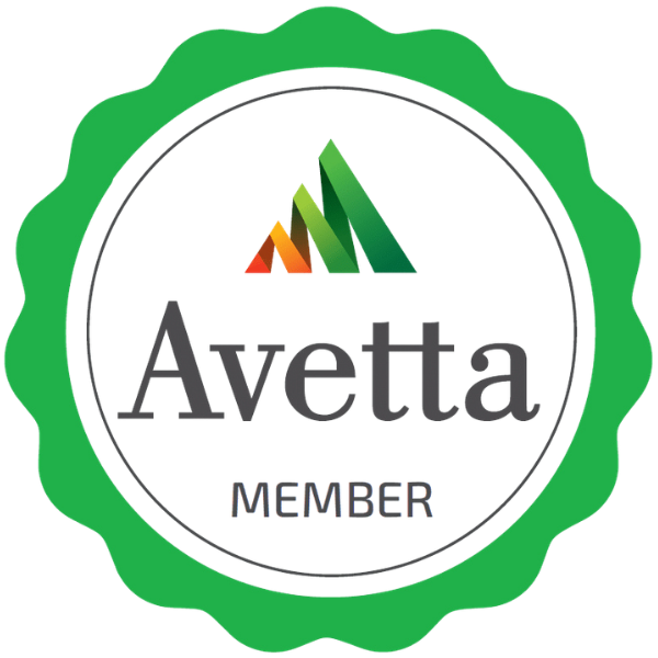A circular badge with a green scalloped edge, displaying the Avetta logo above the words Avetta MEMBER in the center.